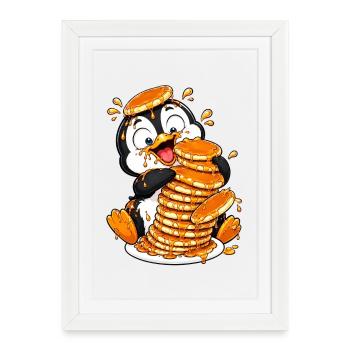Dessin animé drôle de sirop de pancakes de pingouins - Affiche encadrée (27 × 37 cm) - blanc - Devant