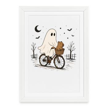 Geisterfahrrad-kapibara-halloween-nachtfahrt - Gerahmtes Poster (27 × 37 cm) - Weiß - Vorne