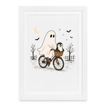 Pinguin-geister-fahrrad Halloween-nachtfahrt - Gerahmtes Poster (27 × 37 cm) - Weiß - Vorne