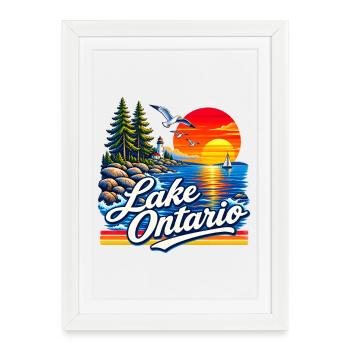 Retro Sunset Great Lakes Lake Ontario  - Gerahmtes Poster (27 × 37 cm) - Weiß - Vorne