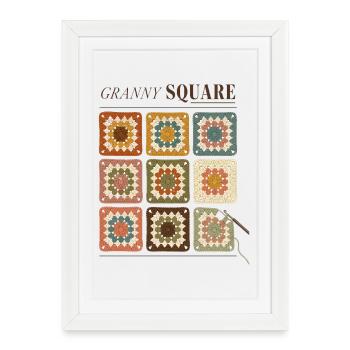 Granny Square Häkelmuster Bunte Wolle - Gerahmtes Poster (27 × 37 cm) - Weiß - Vorne