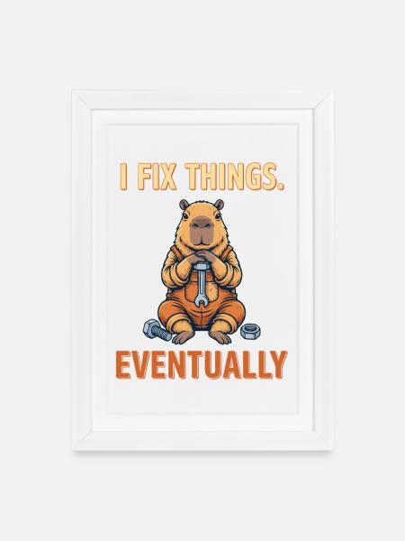 Capybara Schrauber - Gerahmtes Poster (27 × 37 cm) - Weiß