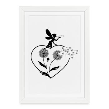 Schmetterlingdesign Pusteblumen Wiese Herzen Feen - Gerahmtes Poster (27 × 37 cm) - Weiß - Vorne