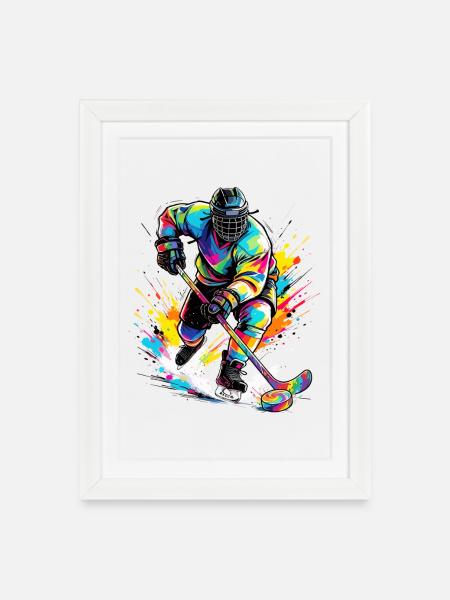Eishockey Eishockeyspieler bunt - Gerahmtes Poster (27 × 37 cm) - Weiß