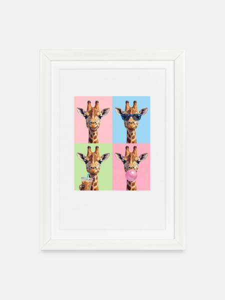 Giraffen Giraffe - Gerahmtes Poster (27 × 37 cm) - Weiß