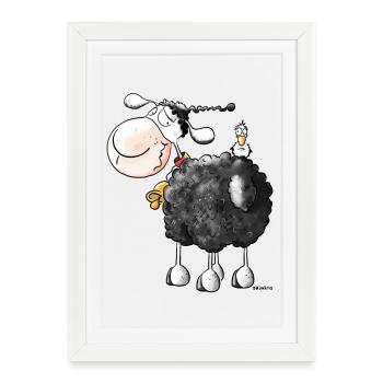Funny Curly Sheep - Cartoon - Framed poster (27 × 37 cm) - white - Front