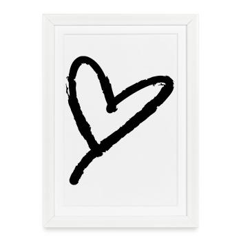 Worthy – Croquis de coeur – Motif de coeur Doodle - Affiche encadrée (27 × 37 cm) - blanc - Devant