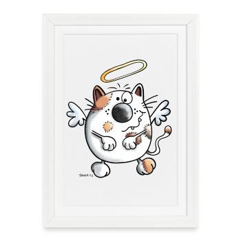 Ange gardien chat - Affiche encadrée (27 × 37 cm) - blanc - Devant