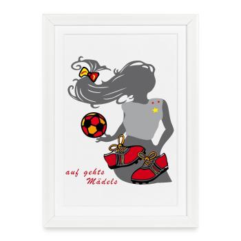 Soccer féminin, Fille, Soccer - Affiche encadrée (27 × 37 cm) - blanc - Devant