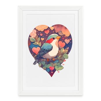 Oiseau au cœur - Affiche encadrée (27 × 37 cm) - blanc - Devant