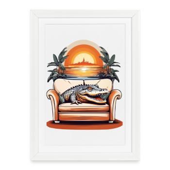 Alligator sur canapé - Affiche encadrée (27 × 37 cm) - blanc - Devant