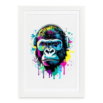Gorilla Colorful - Singe gorille avec des lunettes de soleil - Affiche encadrée (27 × 37 cm) - blanc - Devant