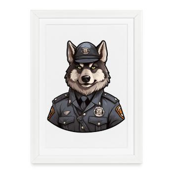 Loup policier - Affiche encadrée (27 × 37 cm) - blanc - Devant