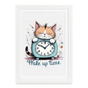 il est temps de se réveiller, humour de chat ! - Affiche encadrée (27 × 37 cm) - blanc - Devant