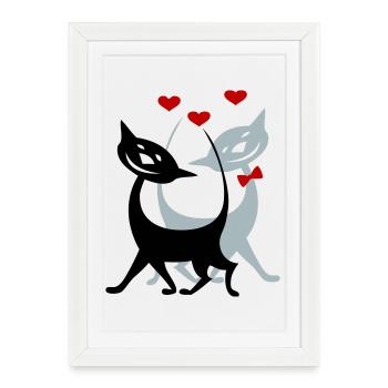Chats amoureux - Affiche encadrée (27 × 37 cm) - blanc - Devant