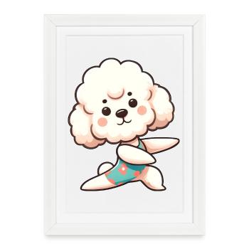 Caniche Yoga Workout Fitness Sport Chien - Affiche encadrée (27 × 37 cm) - blanc - Devant