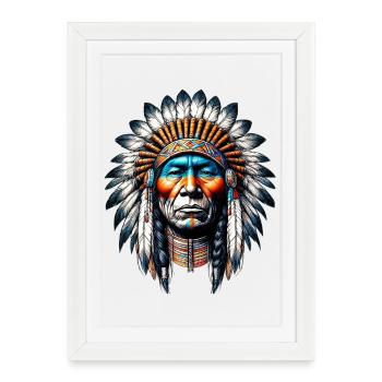 Amérindien Américain - Affiche encadrée (27 × 37 cm) - blanc - Devant