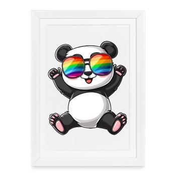 Panda Cartoon with a Pride Rainbow glasses. - Framed poster (27 × 37 cm) - white - Front
