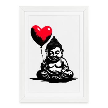 Ballon Bouddha avec Cœur - Heartful Creatures - Affiche encadrée (27 × 37 cm) - blanc - Devant