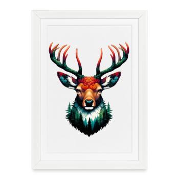 Cerf - Affiche encadrée (27 × 37 cm) - blanc - Devant
