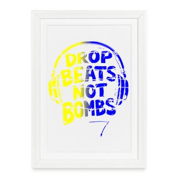 Drop Beats Not Bombs jaune bleu - Affiche encadrée (27 × 37 cm) - blanc - Devant