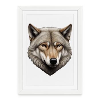 Loup Solitaire – Portrait Animalier Détaillé - Affiche encadrée (27 × 37 cm) - blanc - Devant