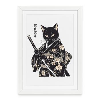 Samurai Cat – Modern Japanese Style - Framed poster (27 × 37 cm) - white - Front