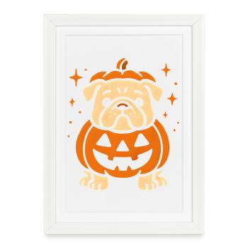 Chien citrouille Jack-o-Lantern - Affiche encadrée (27 × 37 cm) - blanc - Devant