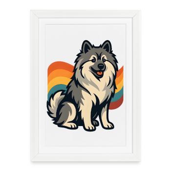 Chien Spitz allemand sur fond arc-en-ciel - Affiche encadrée (27 × 37 cm) - blanc - Devant