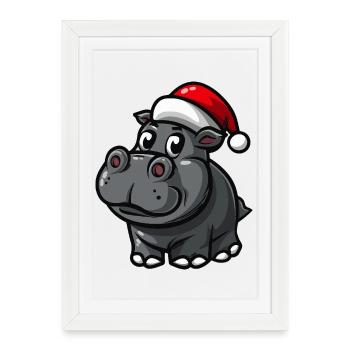 Noël des hippopotames - Affiche encadrée (27 × 37 cm) - blanc - Devant