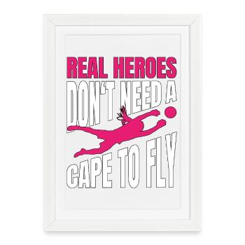 Flying Soccer Gardien de but Super-héroïne - Affiche encadrée (27 × 37 cm) - blanc - Devant