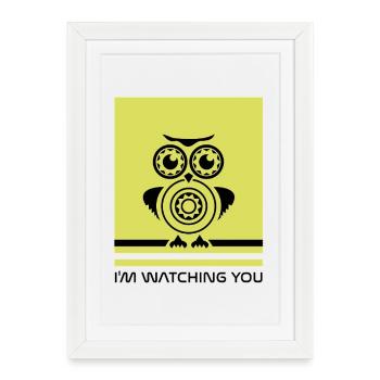 Geometric Owls Yellow Facet - Framed poster (27 × 37 cm) - white - Front