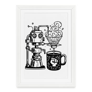 Grind or Die: Robot Chef for Baristas - Framed poster (27 × 37 cm) - white - Front