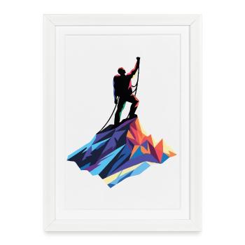 Mountaineer at the summit - Framed poster (27 × 37 cm) - white - Front