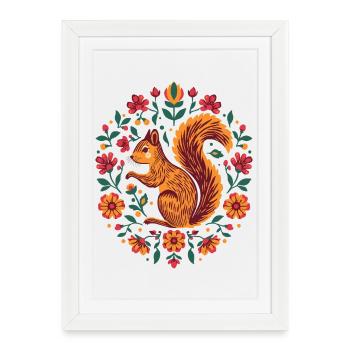 Squirrel in a wreath of flowers - Framed poster (27 × 37 cm) - white - Front
