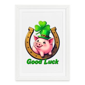 Lucky Pig with Shamrock - Framed poster (27 × 37 cm) - white - Front