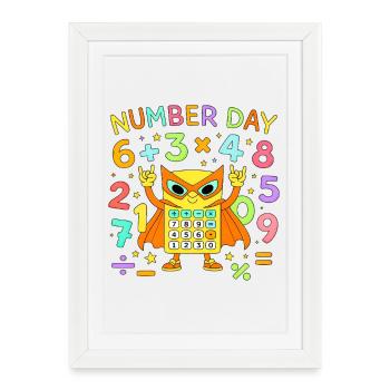 Number Day Calculatrice de Chat Héros - Affiche encadrée (27 × 37 cm) - blanc - Devant