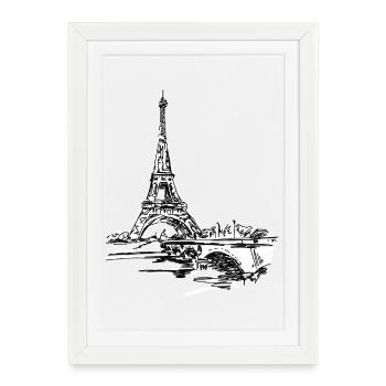 Skyline parisienne : Tour Eiffel louche - Affiche encadrée (27 × 37 cm) - blanc - Devant