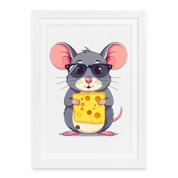 Cool Cheese Mouse with Sunglasses - Framed poster (27 × 37 cm) - white - Front