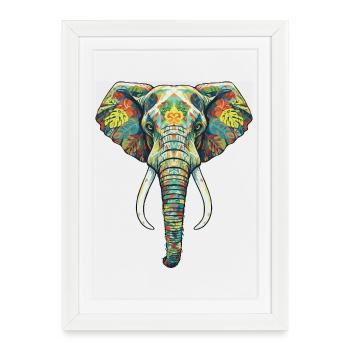 Éléphant fleur coloré - Affiche encadrée (27 × 37 cm) - blanc - Devant