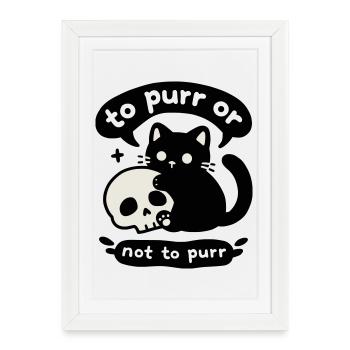 Ronronner ou ne pas ronronner | Chat avec un crâne - Affiche encadrée (27 × 37 cm) - blanc - Devant