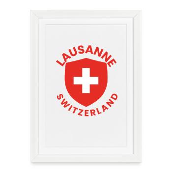 Bouclier de Lausanne avec drapeau suisse - Affiche encadrée (27 × 37 cm) - blanc - Devant