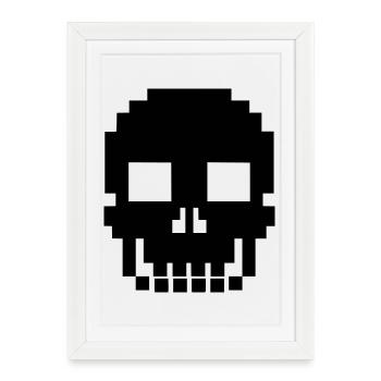 Fin de jeu rétro de Pixel Totenkopf Skull - Affiche encadrée (27 × 37 cm) - blanc - Devant
