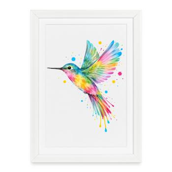 Colibri coloré – Art des oiseaux graffitis - Affiche encadrée (27 × 37 cm) - blanc - Devant