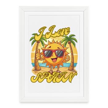 I Love Spain Sun Beach Cartoon - Affiche encadrée (27 × 37 cm) - blanc - Devant
