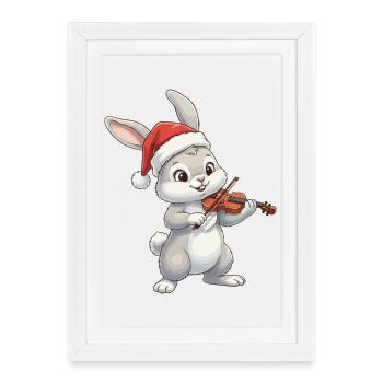 Le lapin de Noël jouant du violon - Affiche encadrée (27 × 37 cm) - blanc - Devant