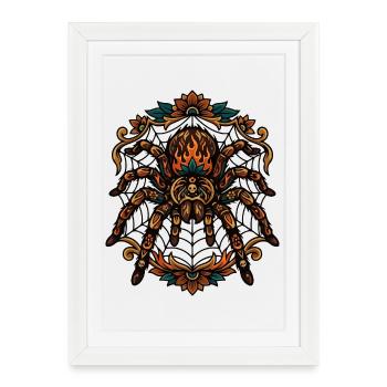 Tarantula Fire Flames Spider Web Pattern Motif - Framed poster (27 × 37 cm) - white - Front