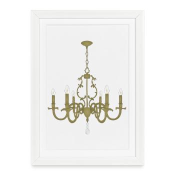 Lampe suspendue en lustre en or - Affiche encadrée (27 × 37 cm) - blanc - Devant