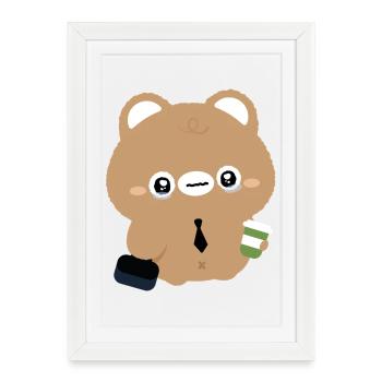 Tired Kawaii Bear with Coffee  - Framed poster (27 × 37 cm) - white - Front