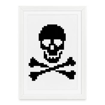 Pixel Skull Crossbones T-Shirt - Affiche encadrée (27 × 37 cm) - blanc - Devant